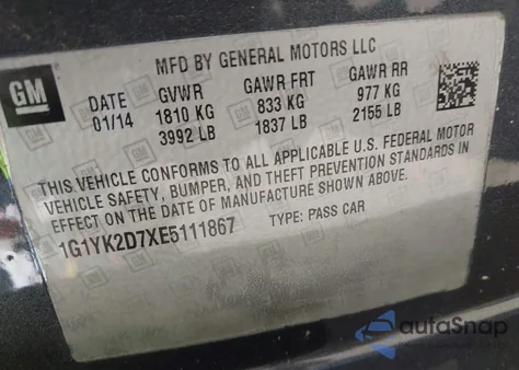 2014 Chevrolet Corvette Stingray Z51 from USA, damaged, VIN 1G1YK2D7XE5111867